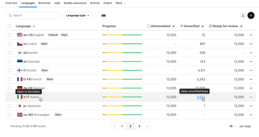 Updated Languages Tab